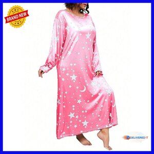 Plus Size Long Sleeve Star Print Nightgown Sleepshirt Loungewear